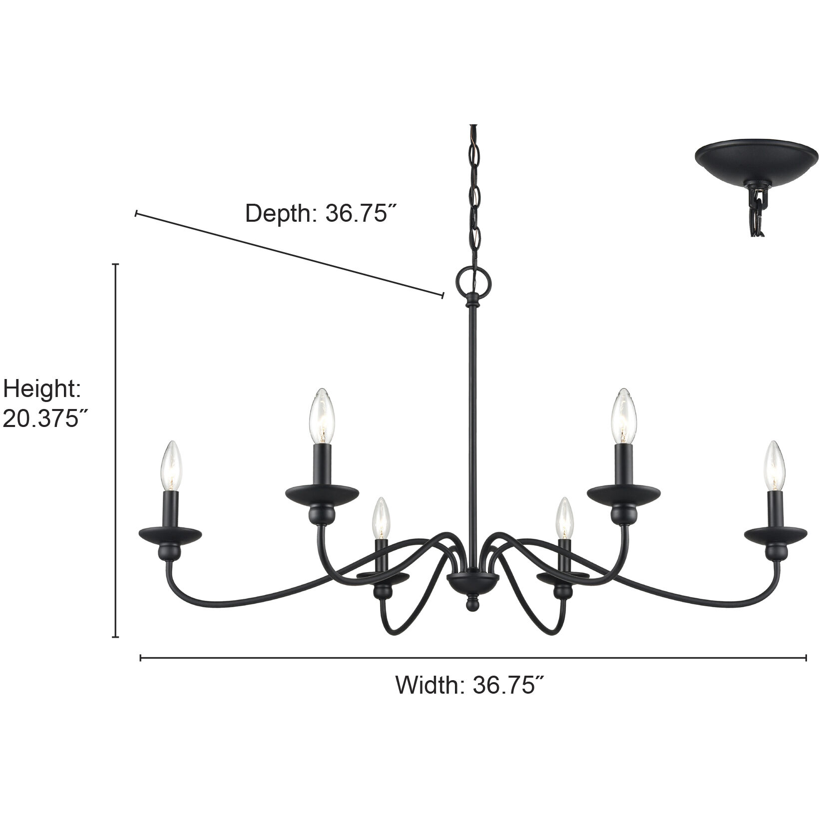 Delvona 6 Light 36.75 inch Matte Black Chandelier Ceiling Light